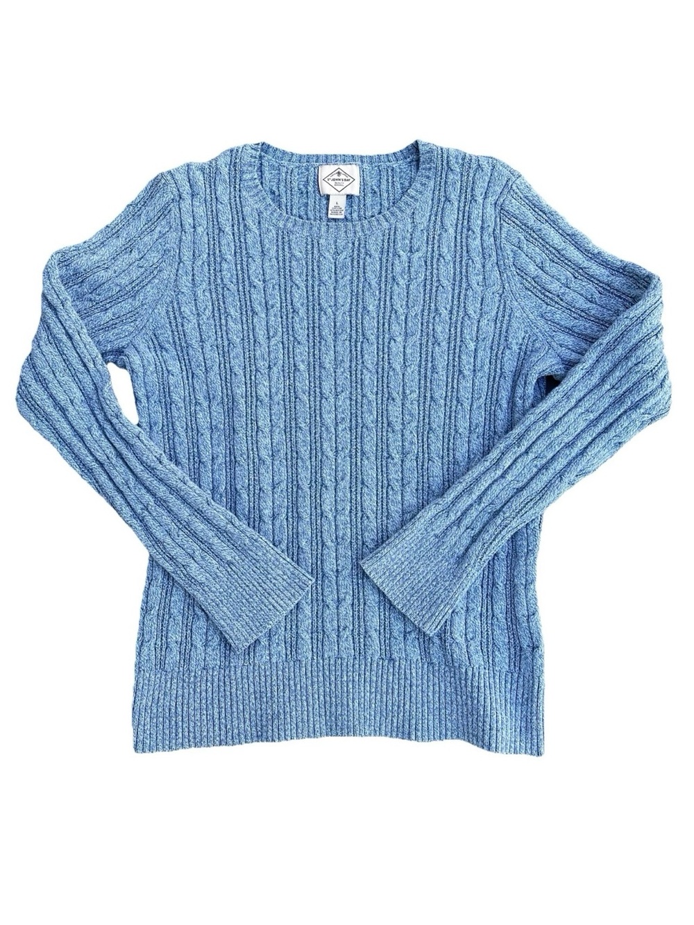 St John's Bay Sweater Women's L Blue Long Sleeve Pullover Cable Knit Crew Neck